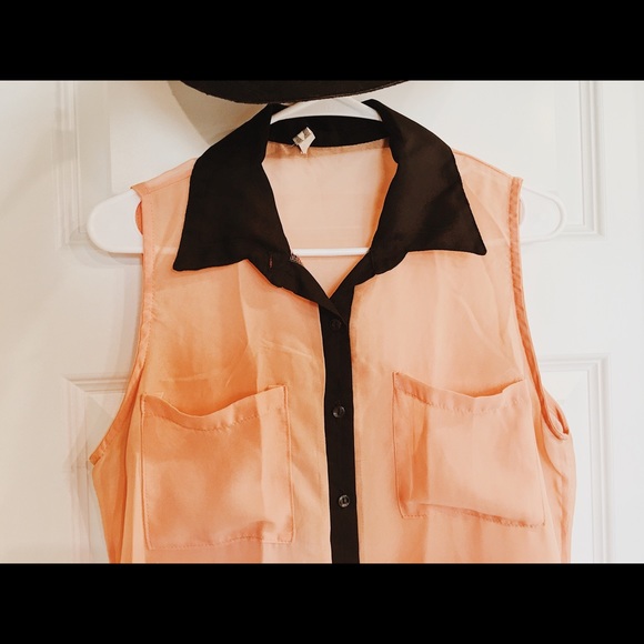 Kirra Button-Up Semi Sheer Peach Flowy Top - Picture 2 of 5
